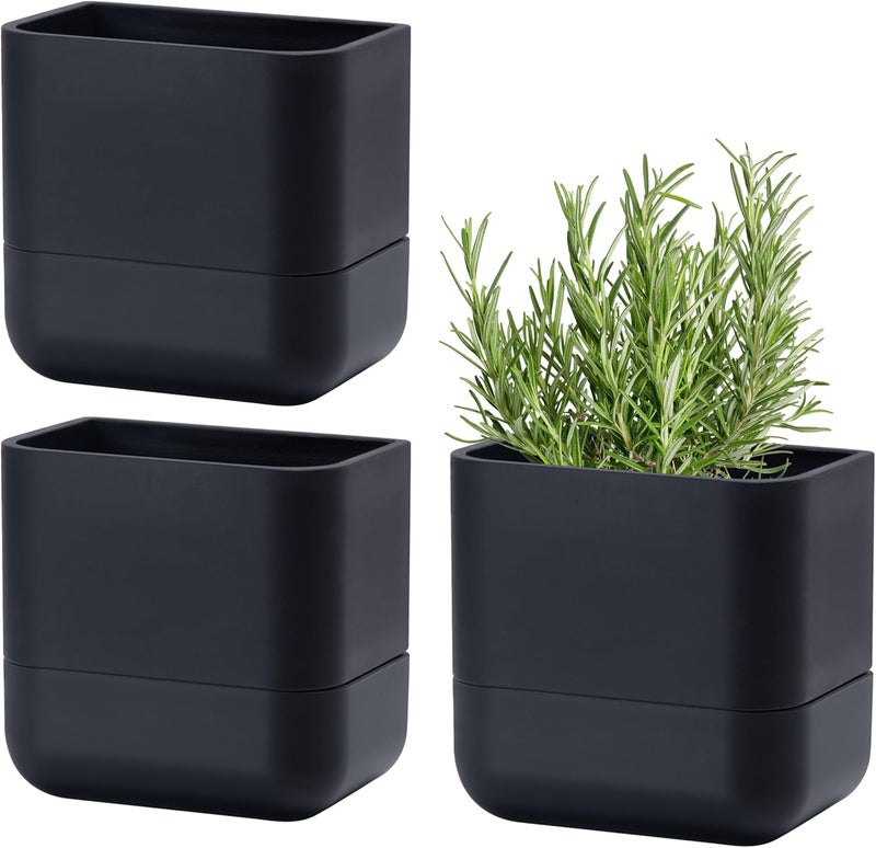 Phoenix Vine 6.5-Inch Wall Mounted Self-Watering Planter Pot for Indoor Houseplants and Herbs | Modern Hanging Planter for Window Sills, Bathroom Walls, Home & Office Décor, Black, Set of 3, 01-WP-B-3 - Image 1